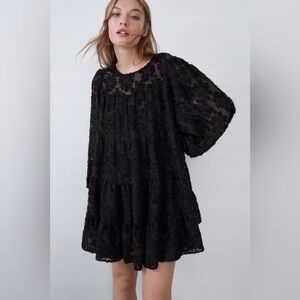 Zara Textured Shift Lace Look Mini Dress